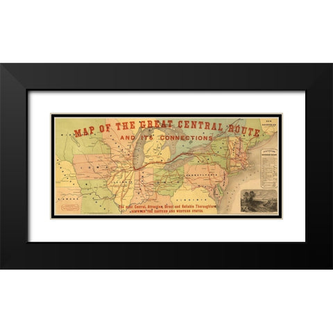 Great Central Route and Connections 1855 Black Modern Wood Framed Art Print with Double Matting by Vintage Maps