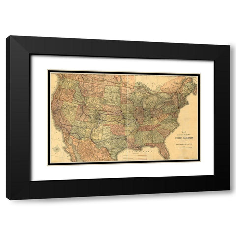 Pacific Railroads of The United States 1883 Black Modern Wood Framed Art Print with Double Matting by Vintage Maps
