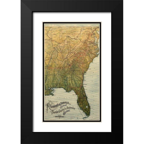 Richmond and Danville 1893 Black Modern Wood Framed Art Print with Double Matting by Vintage Maps