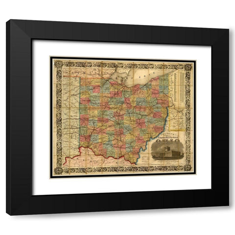 Railroad Township Map of the States of Ohio 1854 Black Modern Wood Framed Art Print with Double Matting by Vintage Maps