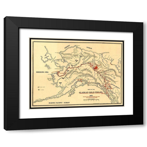 Alaskan Gold Fields 1897 Black Modern Wood Framed Art Print with Double Matting by Vintage Maps