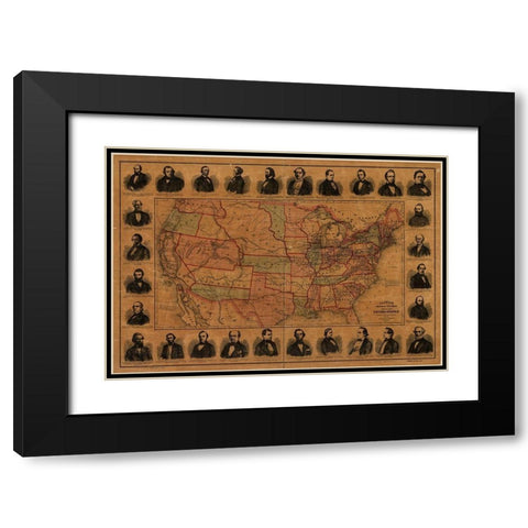Railroad Barons with US Lines and Proposed Mail Routes Black Modern Wood Framed Art Print with Double Matting by Vintage Maps