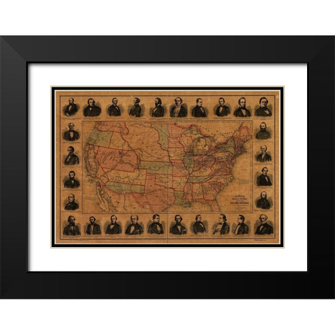 Railroad Barons with US Lines and Proposed Mail Routes Black Modern Wood Framed Art Print with Double Matting by Vintage Maps