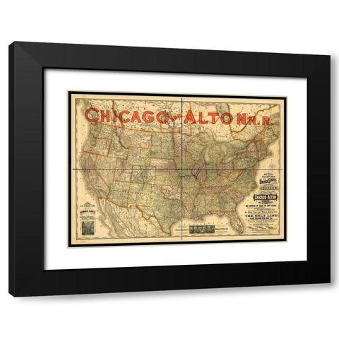 Chicago and Alton Railroad Black Modern Wood Framed Art Print with Double Matting by Vintage Maps
