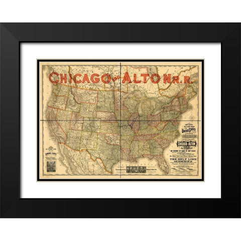 Chicago and Alton Railroad Black Modern Wood Framed Art Print with Double Matting by Vintage Maps