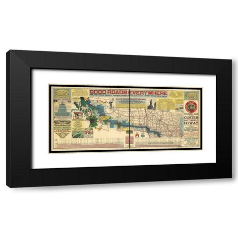 Good Roads Everywhere A Touring Map of the Custer Battlefield Highway 1925 Black Modern Wood Framed Art Print with Double Matting by Vintage Maps