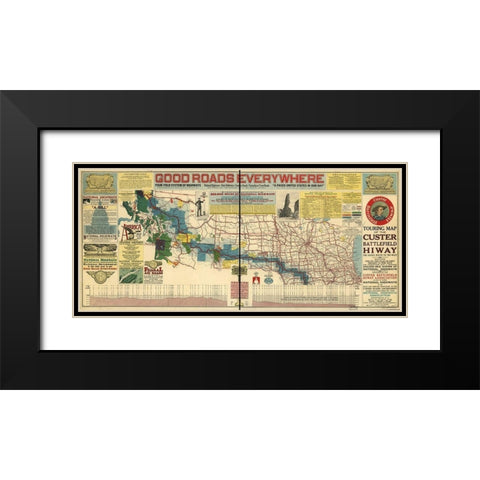 Good Roads Everywhere A Touring Map of the Custer Battlefield Highway 1925 Black Modern Wood Framed Art Print with Double Matting by Vintage Maps