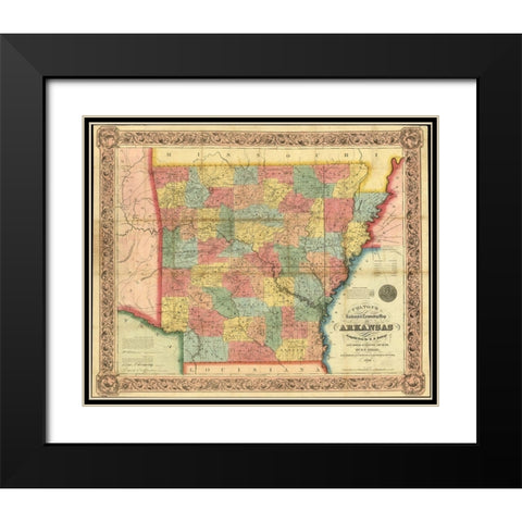 Arkansas 1854 Black Modern Wood Framed Art Print with Double Matting by Vintage Maps