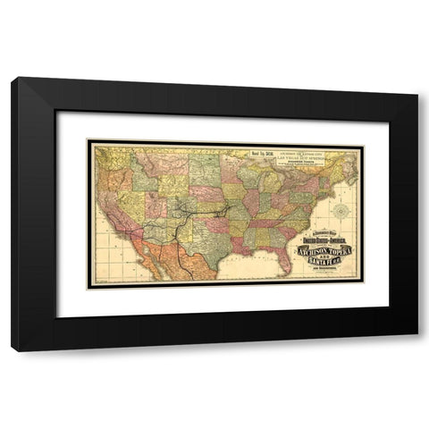 Atchison Topeka and Santa Fe R R 1888 Black Modern Wood Framed Art Print with Double Matting by Vintage Maps