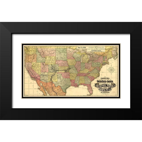 Atchison Topeka and Santa Fe R R 1888 Black Modern Wood Framed Art Print with Double Matting by Vintage Maps