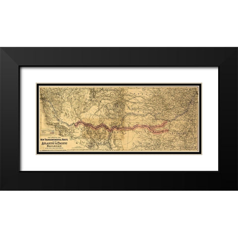 transcontinental route of the Atlantic and Pacific Railroad and its connections Black Modern Wood Framed Art Print with Double Matting by Vintage Maps