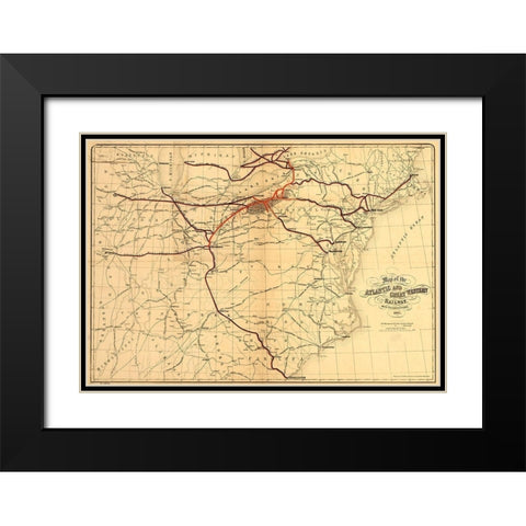 Atlantic and Great Western Railway Black Modern Wood Framed Art Print with Double Matting by Vintage Maps