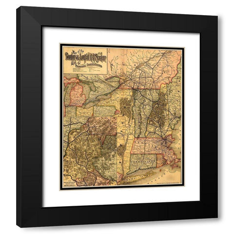 Boston and Lowell R R system 1890 Black Modern Wood Framed Art Print with Double Matting by Vintage Maps