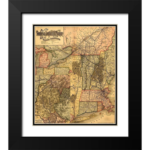 Boston and Lowell R R system 1890 Black Modern Wood Framed Art Print with Double Matting by Vintage Maps