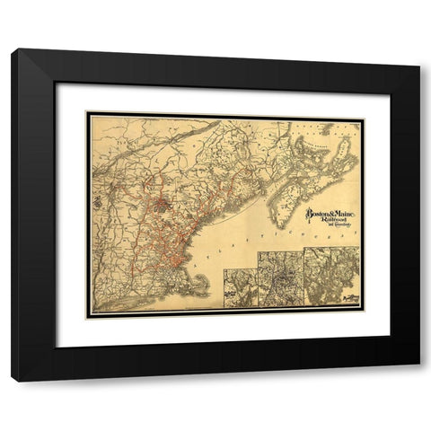 Boston and Maine 1898 Black Modern Wood Framed Art Print with Double Matting by Vintage Maps