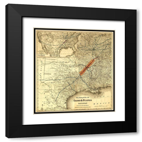 Cairo and Fulton Railroad 1871 Black Modern Wood Framed Art Print with Double Matting by Vintage Maps