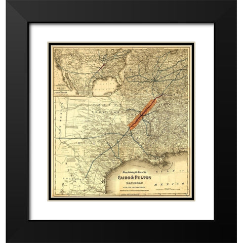 Cairo and Fulton Railroad 1871 Black Modern Wood Framed Art Print with Double Matting by Vintage Maps