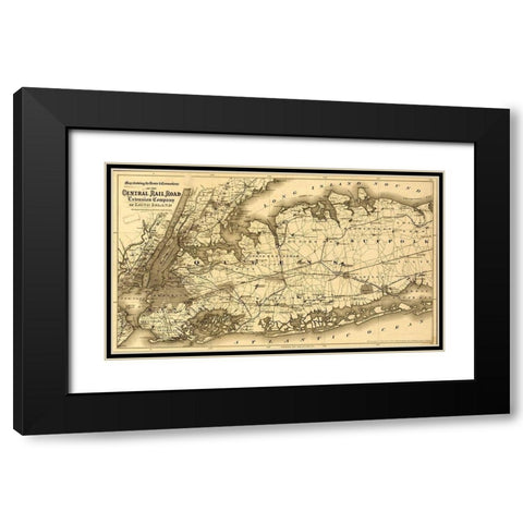 Central Rail Road Extension Company of Long Island 1873 Black Modern Wood Framed Art Print with Double Matting by Vintage Maps