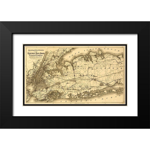 Central Rail Road Extension Company of Long Island 1873 Black Modern Wood Framed Art Print with Double Matting by Vintage Maps