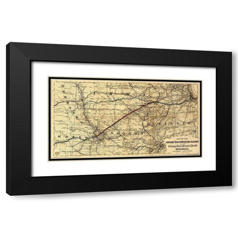 Chicago and Southwestern Railway and the Chicago Rock Island and Pacific Railroad 1869 Black Modern Wood Framed Art Print with Double Matting by Vintage Maps