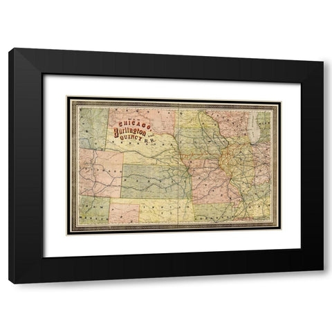 Chicago Burlington and Quincy 1881 Black Modern Wood Framed Art Print with Double Matting by Vintage Maps