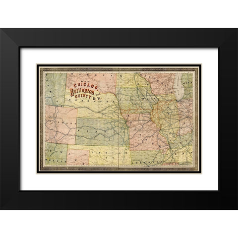 Chicago Burlington and Quincy 1881 Black Modern Wood Framed Art Print with Double Matting by Vintage Maps