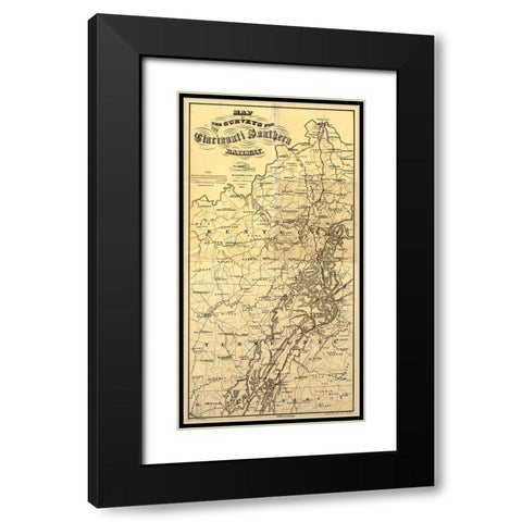 Cincinnati Southern 1873 Black Modern Wood Framed Art Print with Double Matting by Vintage Maps