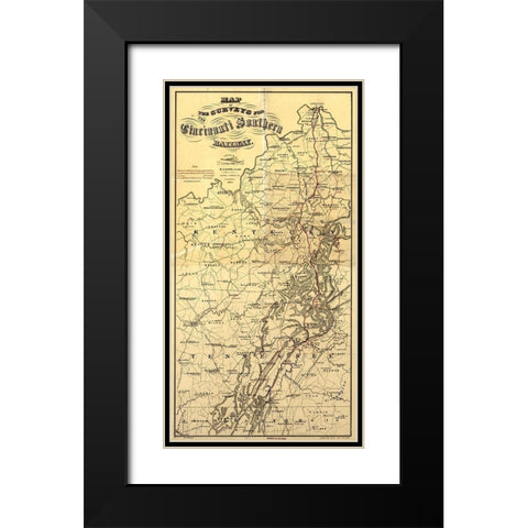Cincinnati Southern 1873 Black Modern Wood Framed Art Print with Double Matting by Vintage Maps