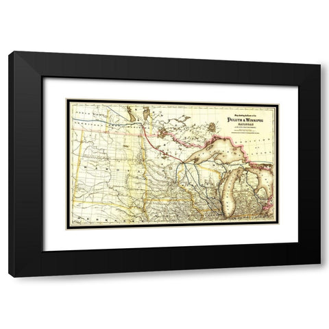 Duluth and Winnipeg Railroad 1881 Black Modern Wood Framed Art Print with Double Matting by Vintage Maps