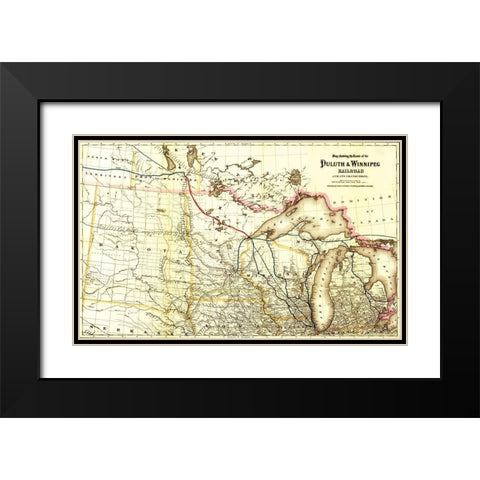 Duluth and Winnipeg Railroad 1881 Black Modern Wood Framed Art Print with Double Matting by Vintage Maps