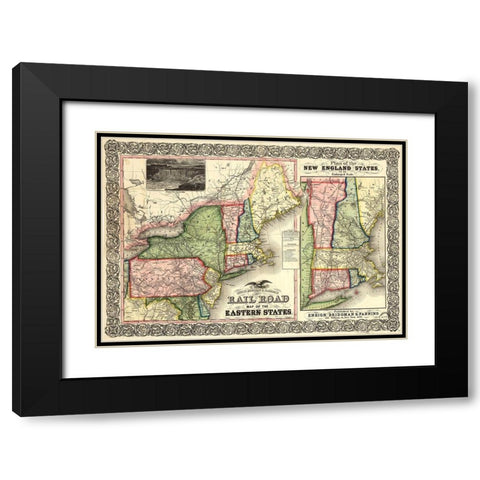 Road Map of the Eastern States 1856 Black Modern Wood Framed Art Print with Double Matting by Vintage Maps