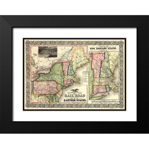 Road Map of the Eastern States 1856 Black Modern Wood Framed Art Print with Double Matting by Vintage Maps