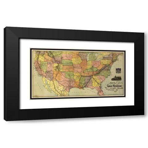 Great Kennesaw Route 1890 Black Modern Wood Framed Art Print with Double Matting by Vintage Maps