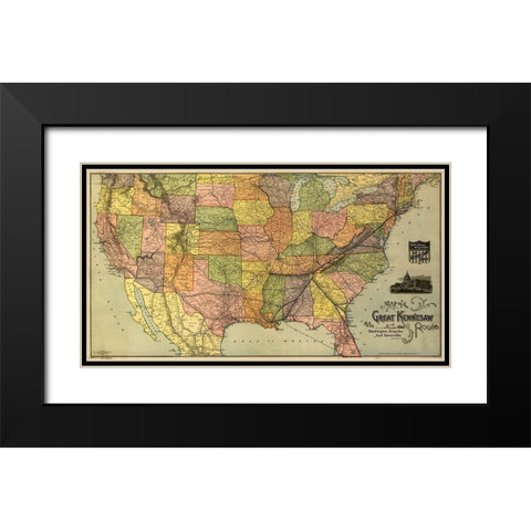 Great Kennesaw Route 1890 Black Modern Wood Framed Art Print with Double Matting by Vintage Maps