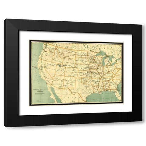 land grant and bond aided railroads of the United States 1892 Black Modern Wood Framed Art Print with Double Matting by Vintage Maps