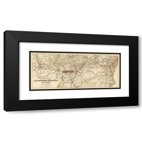 Louisville New Albany and St Louis Air Line Railroad 1872 Black Modern Wood Framed Art Print with Double Matting by Vintage Maps