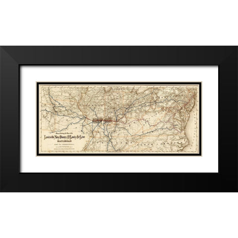 Louisville New Albany and St Louis Air Line Railroad 1872 Black Modern Wood Framed Art Print with Double Matting by Vintage Maps