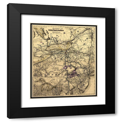 Sodus Point and Southern 1872 Black Modern Wood Framed Art Print with Double Matting by Vintage Maps
