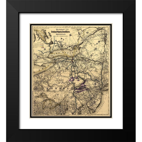 Sodus Point and Southern 1872 Black Modern Wood Framed Art Print with Double Matting by Vintage Maps