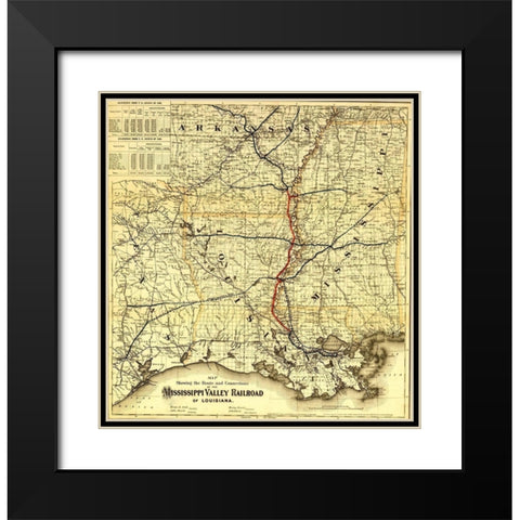 Mississippi Valley Railroad of Louisiana 1872 Black Modern Wood Framed Art Print with Double Matting by Vintage Maps
