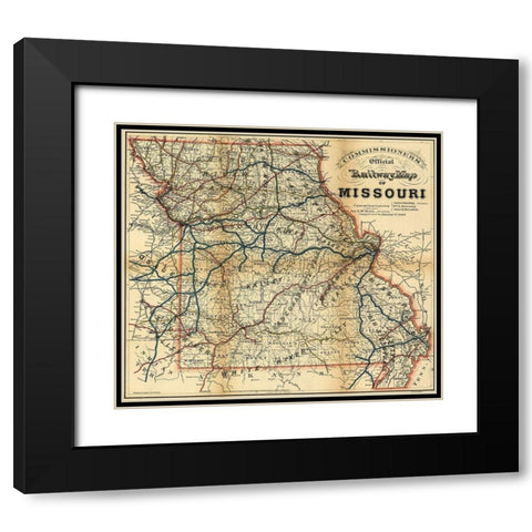 Missouri 1887 Black Modern Wood Framed Art Print with Double Matting by Vintage Maps