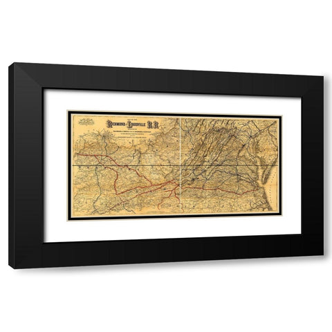 Richmond and Louisville Rail Road 1882 Black Modern Wood Framed Art Print with Double Matting by Vintage Maps