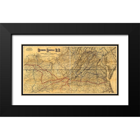 Richmond and Louisville Rail Road 1882 Black Modern Wood Framed Art Print with Double Matting by Vintage Maps