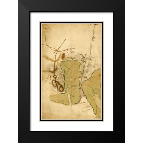 British Lines on Boston Neck Bunker Hill 1775 Black Modern Wood Framed Art Print with Double Matting by Vintage Maps