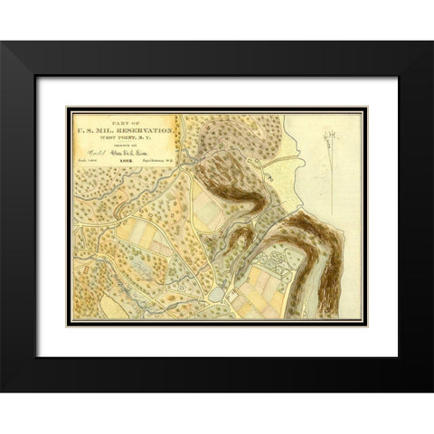 US Military Reservation West Point 1889 Black Modern Wood Framed Art Print with Double Matting by Vintage Maps