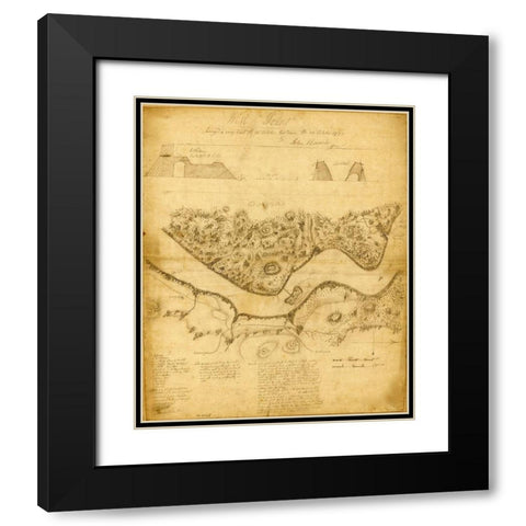 West Point 1783 Black Modern Wood Framed Art Print with Double Matting by Vintage Maps