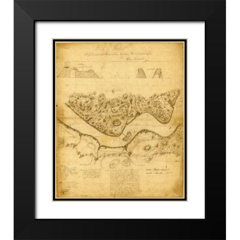 West Point 1783 Black Modern Wood Framed Art Print with Double Matting by Vintage Maps
