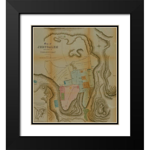 Semi Antique Map of Jerusalem Black Modern Wood Framed Art Print with Double Matting by Vintage Maps
