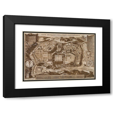 Antique Map of Jerusalem Black Modern Wood Framed Art Print with Double Matting by Vintage Maps