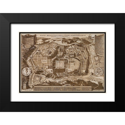 Antique Map of Jerusalem Black Modern Wood Framed Art Print with Double Matting by Vintage Maps